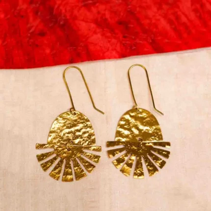 Textured Sun Ray Brass Earrings