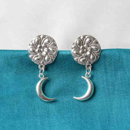 Intricate Floral Crescent Stud Earrings
