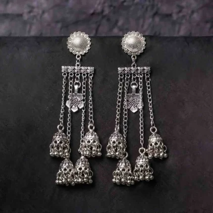 Handcrafted gold-tone ear hair chain earring featuring a floral square design, delicate enamel detailing, flowing pearl-embellished chain tassels, and dual closure for comfort.