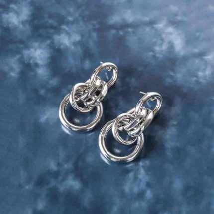 Silver Round Link Chain Drop Earrings
