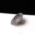 Handcrafted oxidized silver-tone statement ring with fine beaded borders, and oxidised silver stone finish