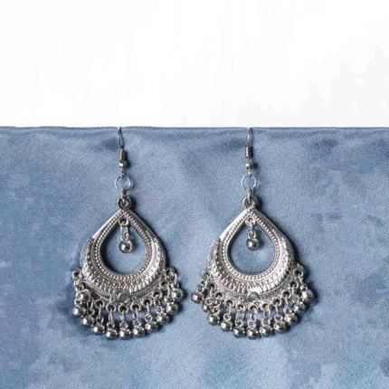 Silver Teardrop Ghungroo Earrings
