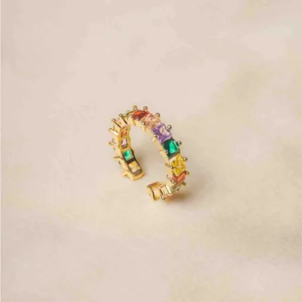Golden Square Multicolour Gems  Ring