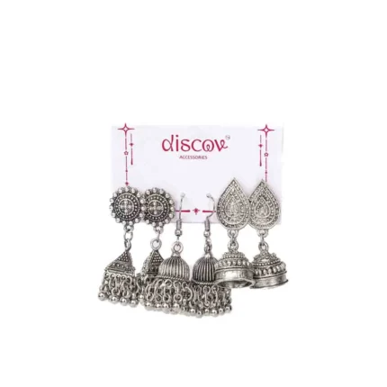 Set of 3 Oxidised Jhumka Earrings Combo