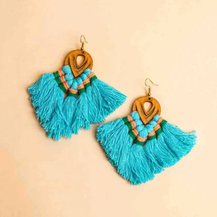 Macrame Wooden Tassel Earrings