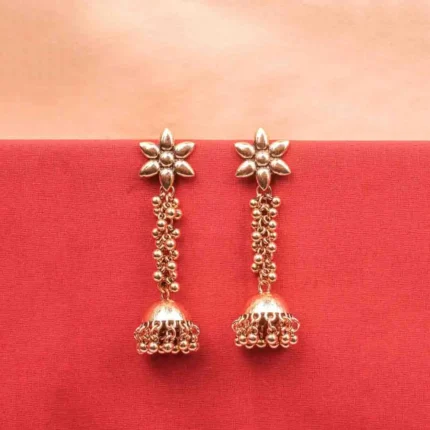 Flower Top Dome Shaped Dangling Jhumka