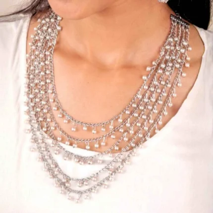 Silver Pearl Multi Layered Necklace