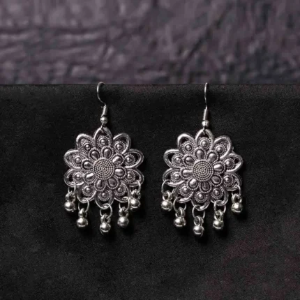 Floral Oxidised Drop Earrings