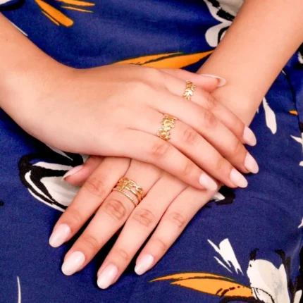 Pack of 3 Golden Floral Leaf Link Chain Rings