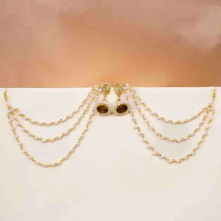 Traditional Gold Layered Pearl Hair Chain Earrings