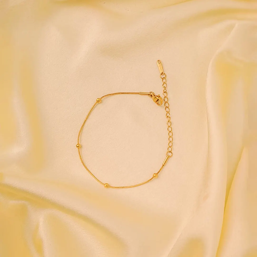 th - 2026-01-19T173107.683 Polished gold-tone snake chain bracelet featuring evenly spaced small circular beads and a secure lobster claw clasp