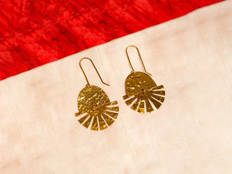 Textured Sun Ray Brass Earrings