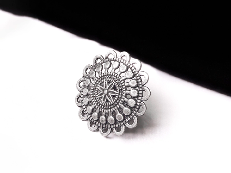 Elegant flatlay of oxidised jewelry including layered necklaces, jhumkas, bangles, and rings styled with ethnic and Western outfits – perfect for every occasion 24