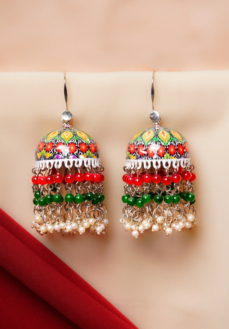 Floral Meenakari Beaded Jhumka