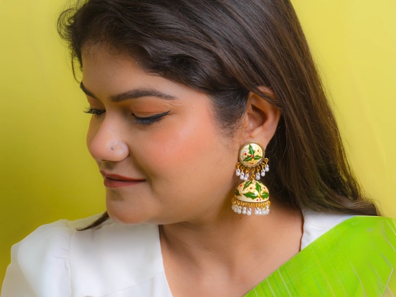 Meenakari Leaf Work Jhumka 2