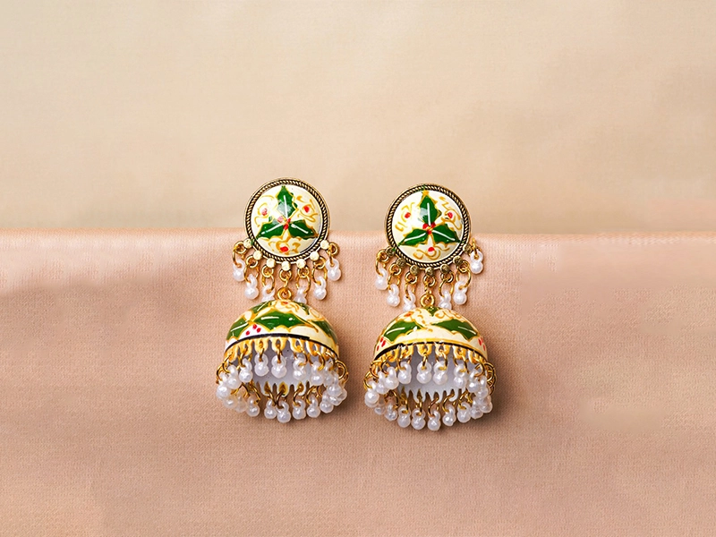 Meenakari Leaf Work Jhumka 1
