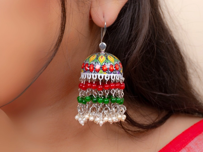 Floral Meenakari Beaded Jhumka 1