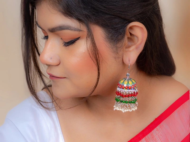 Floral Meenakari Beaded Jhumka 2