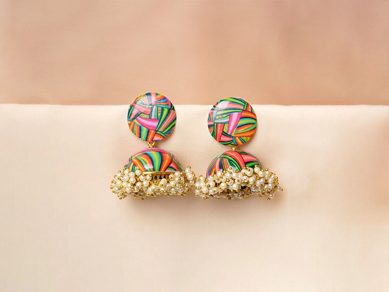 new multicolor meenakari beaded jhumka
