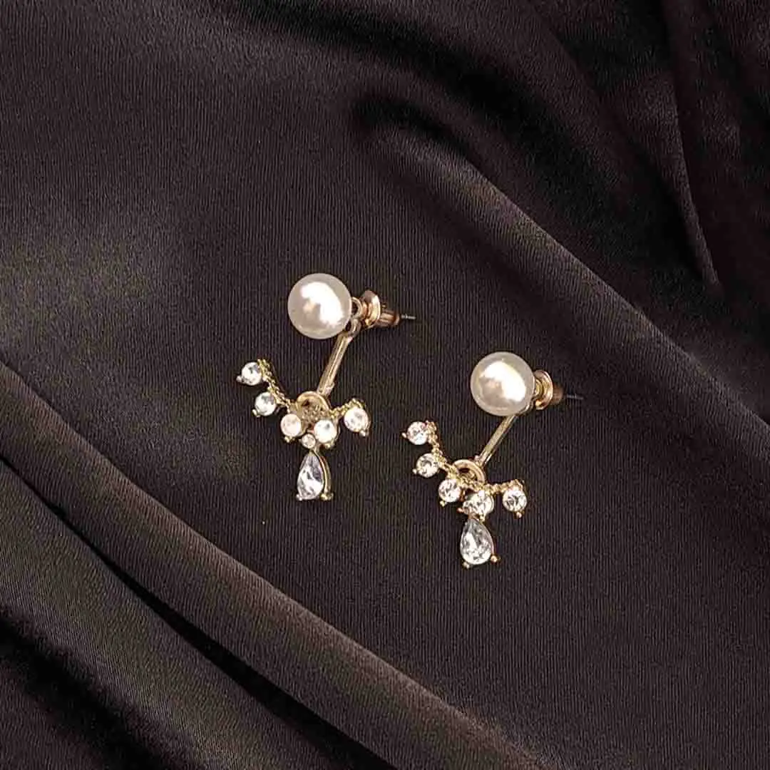 20251104_150230-2 (1) Gold-toned pearl stud earring with floral crystal design and teardrop stone