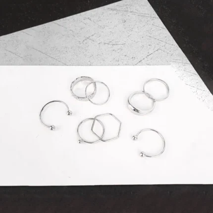 Pack of 8 Silver Geometric Rings Combo