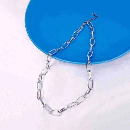 Heavy gauge wire statement chain with oversized lobster claw clasp, simple and bold design.