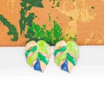 Jungle Muse Enamel Stud earring featuring a multi-colored tropical leaf with push-back closure.
