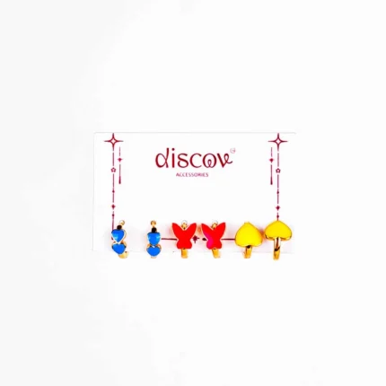 Set of three red hoop earrings with gold-tone finish, featuring a polished surface and push-back closures for a stylish look.