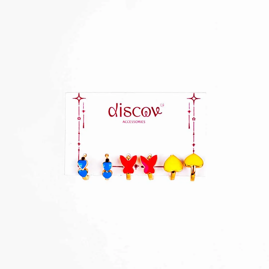 20251011_132100 (1) Set of three red hoop earrings with gold-tone finish, featuring a polished surface and push-back closures for a stylish look.