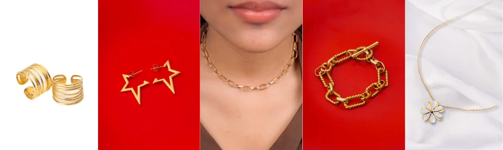 Fashion model showcasing trendy mixed metal fashion styling