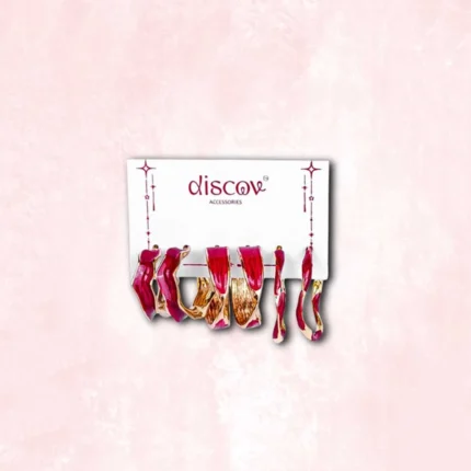 Set of three red hoop earrings with gold-tone finish, featuring a polished surface and push-back closures for a stylish look.