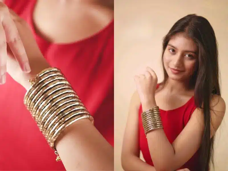 Gold spiral bracelet for women with a bold and modern coiled design